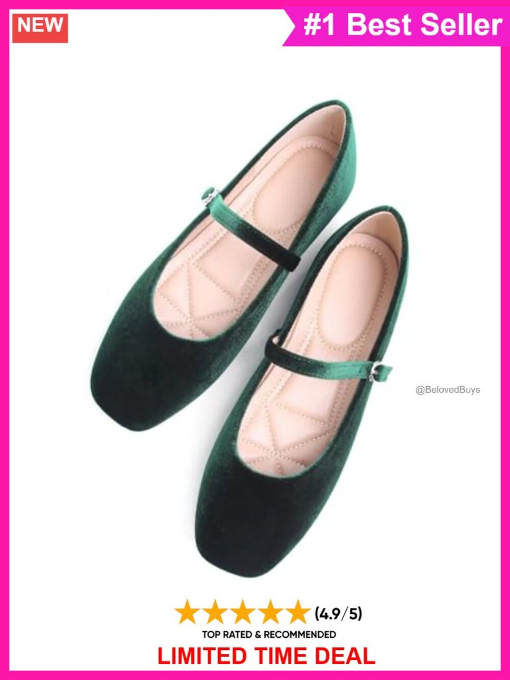 Mary Jane Square Toe Ankle Strap Leather Ballet Flats with Arch Support